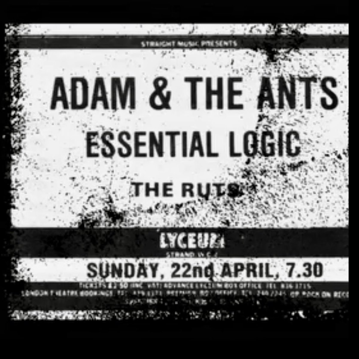 logic_essential's tweet photo. The scrapbook strikes again 📔
.
🔍 Who remembers this one? 🎶🎷
.
April 22nd, 1979 🐜 🐜
.
#essentiallogic #adamandtheants #theruts #lyceum #london #tbt #gig #newwave #postpunk #alternative #indie #reggae #adamant #marcopirroni #rutsdc #guitar #phillegg #saxophone #loralogic https://t.co/PULSooyfMp