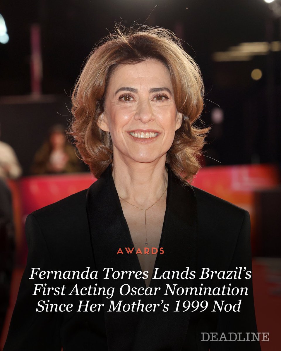 DEADLINE's tweet photo. Fernanda Torres landed a Best Actress nomination this morning from the American Academy for her leading turn in Walter Salles’s latest 'I’m Still Here'.

Torres is only the second Brazilian actress to receive an #Oscar nomination. The first was her mother, Fernanda Montenegro, who was nominated in 1999 for 'Central Station', also directed by Salles

More details here: https://t.co/NLgfMWK026