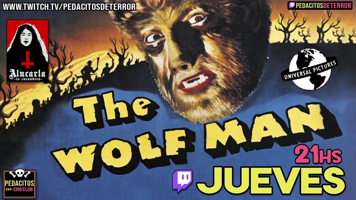 Aprovechando el estreno de HOMBRE LOBO, hoy vamos a disfrutar de El Hombre Lobo de 1941, que forma parte de los monstruos clasicos de la universal ♥ Con Lon Chaney Jr, Bela Lugosi y Claude Rains. A las 21hs, acá: twitch.tv/pedacitosdeter… 🐺