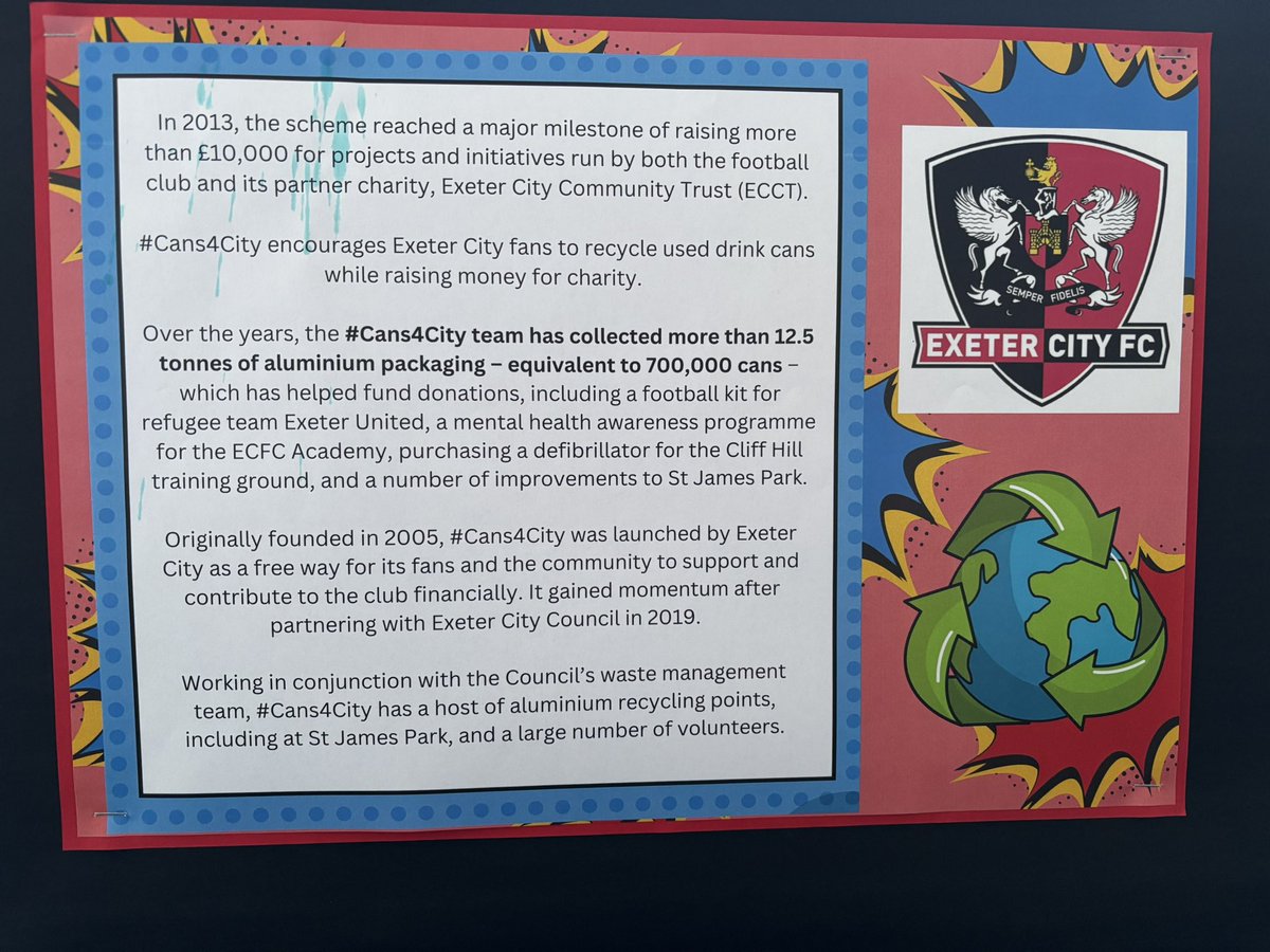 Chances Education (@chances_edu) on Twitter photo Chances School and its students are joining the #cans4city campaign, helping Exeter football fans recycle cans & raise money for charity! With over £10,000 already raised, funds will support <a href="/ExeterCityFC/">Exeter City FC</a> & @ECCTTrust’s amazing community projects! 🙌 Chances School and its students are joining the #cans4city campaign, helping Exeter football fans recycle cans & raise money for charity! With over £10,000 already raised, funds will support <a href="/ExeterCityFC/">Exeter City FC</a> & @ECCTTrust’s amazing community projects! 🙌