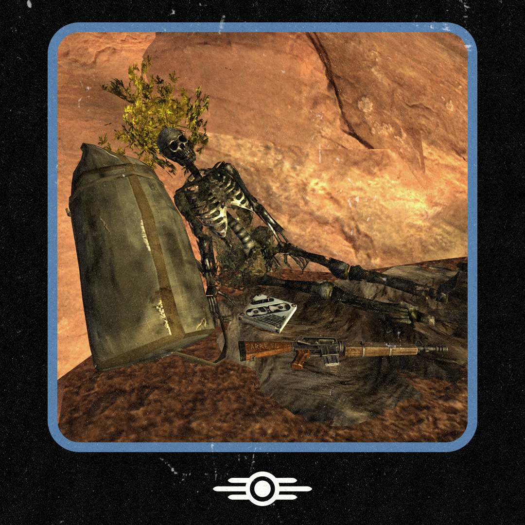 Fallout's tweet photo. On This Day: January 23, 2124 - Randall Clark, known as the Survivalist, and "The Father in the Cave" by the Sorrows, dies. He was the hidden guardian of those that took refuge in Zion National Park, and kept a detailed journal of events in the region following the Great War. https://t.co/CYVeCeQE1a