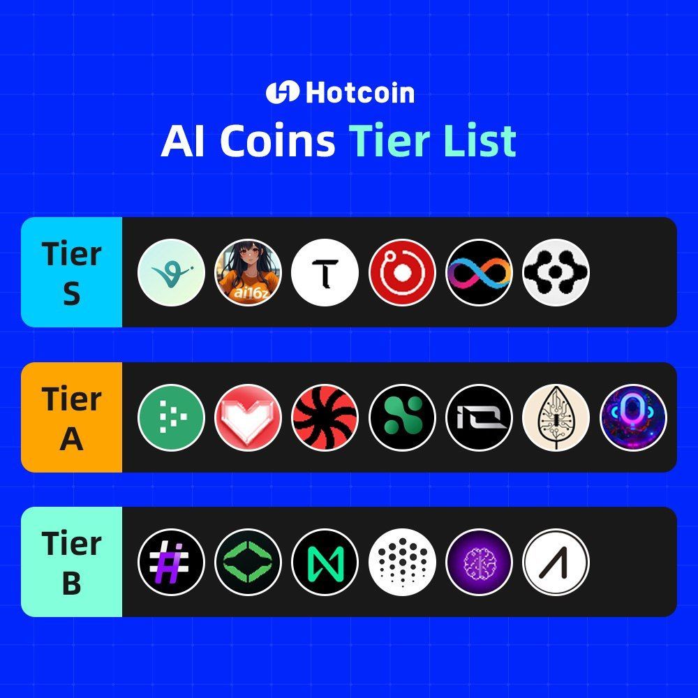 🤖 AI Coins Tier List 🤖 🔵 Tier S $VIRTUAL $AI16Z $TAO $RENDER $ICP $FET  🟠 Tier A $LPT $AI $CLORE $NEURAL $IO $AIOS $LISTEN $LUMO 🟢 Tier B $HASHAI  $GPU $NEAR $