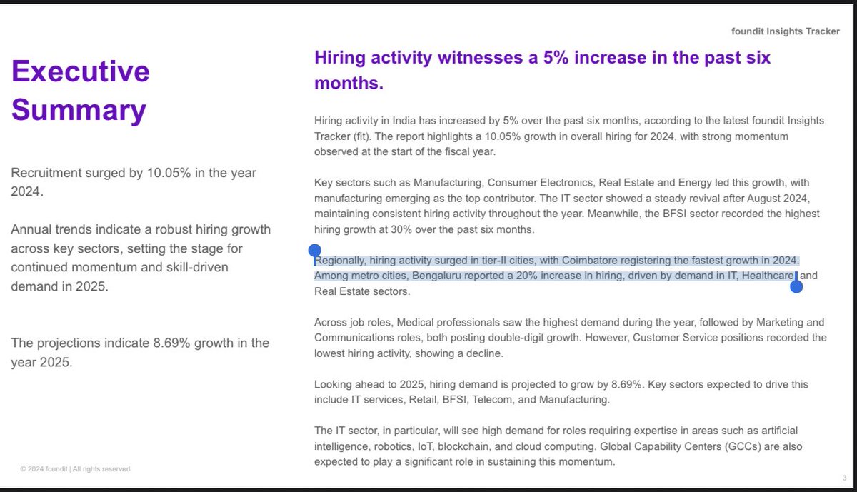 NammaCoimbatore's tweet photo. 💥Hiring activity surged in tier-II cities, with #Coimbatore registering the fastest growth in 2024.

💥 Kovai is projected to grow at 9% in 2025, ranking #2 nationally after Bengaluru, driven by industrial growth &amp; demand for skilled talent in Manufacturing, Engineering&amp; IT. 🚀 https://t.co/05ngapnQPZ