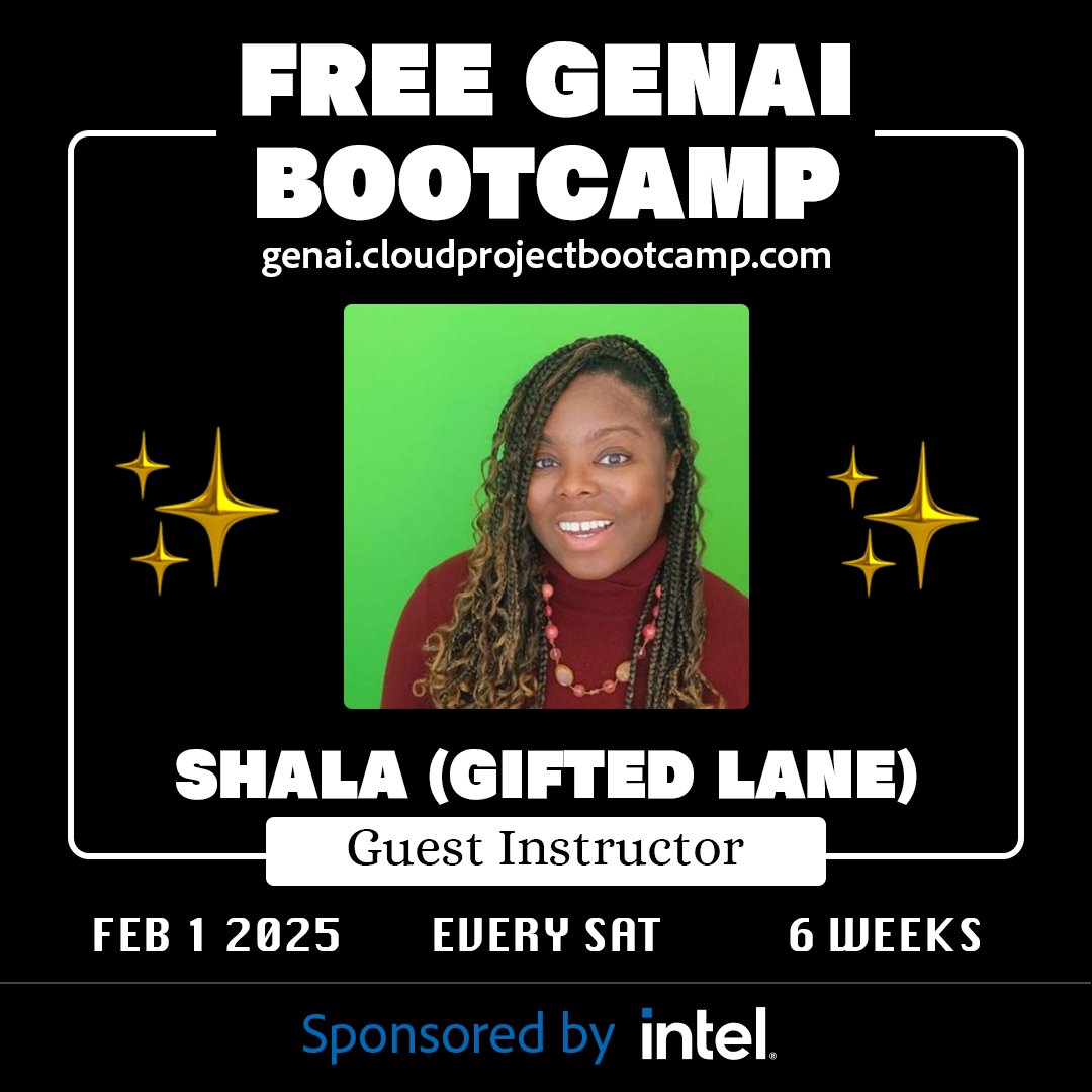 Big news! I’m a guest instructor &amp; student advocate for <a href="/andrewbrown/">Andrew Brown</a>'s GenAI Bootcamp 

🎉 Working on an AI-powered language learning tool—Let’s build cool stuff together:

genai.cloudprojectbootcamp.com