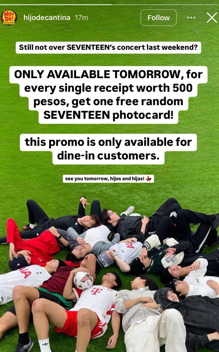 psa!!!! one of my fave restos in dapitan area will be giving away free seventeen photocards if you spend a minimum of 500php single receipt :””” 

k yun lang hehe