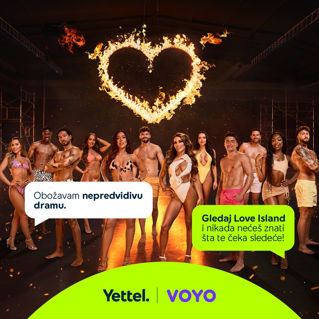 Voyo Preporuka nedelje 🟣
Drama, romantika i eliminacije ✅ Ko će pronaći ljubav, a ko napustiti vilu? Aktiviraj Voyo u Yettel aplikaciji i prati nove epizode Love Islanda radnim danima do kraja februara.
 👉  yl.rs/x-voyo