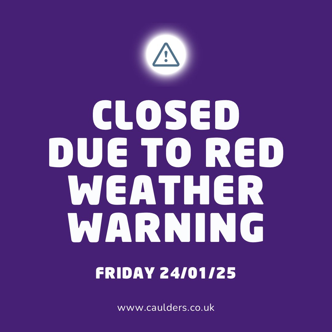 ⚠️CLOSED DUE TO RED WEATHER WARNING⚠️ 
We have made the decision for all centres to stay closed tomorrow, 24/01/25, due to Red weather warnings of strong winds! 
We will be back open as usual on 25/01/25.
Safety of our customers and team comes first. We will keep you all updated
