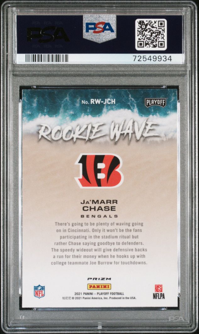 BRSportsCards's tweet photo. Featured Card of the Week:
2021 Panini Playoff Rookie Wave Ja'marr Chase Rookie Wave-Pink Gem 10
Shop Link in Bio!
#Bengals #Panini #Rookie #WavePink https://t.co/OVI8FMYfDu