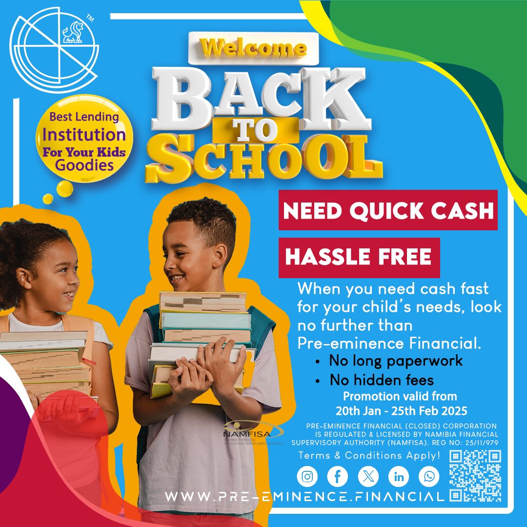 pf_namibia's tweet photo. Are you ready for the new semester, new challenges, and same determination. Ready to conquer the books and rock this school year! 📚🎒
•
•
•
•
#PreeminenceFinancial #360Finance #Financialservices #FinanceNamibia https://t.co/0IEG91TqhF