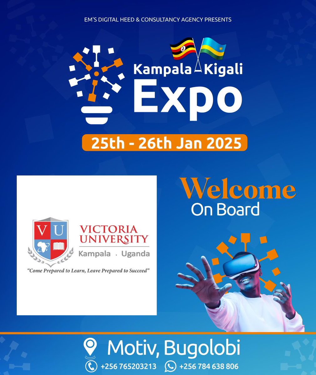 Join us at the Kampala-Kigali Expo 2025! 

📅 25th - 26th Jan 2025
📍 Motiv, Bugolobi

Let’s innovate together!
#KampalaKigaliExpo #Innovation #TradeAndTech

vu.ac.ug