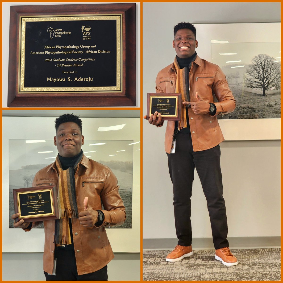 I had the privilege to present my research, "Managing Sclerotiniascleotiorum in Sugar beet: One Pathogen, Three Disease!!!" and I was also honored to receive the 𝟭𝘀𝘁 𝗣𝗹𝗮𝗰𝗲 𝗔𝘄𝗮𝗿𝗱 🎉in the 2024 Graduate Students Oral Presentation at  the APS-African Division Conference
