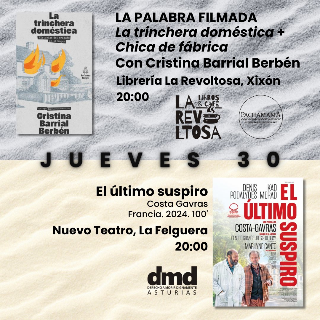 MUSOC Asturies (@musoc_asturias) on Twitter photo ¡Penúltimo día de MUSOC con la última película de Costa Gavras, El Último Suspiro, en el Nuevo Teatro de La Felguera junto a <a href="/derechoamorir/">Derecho a Morir Dignamente</a> y La palabra filmada con <a href="/cristinabarrial/">cristina barrial berbén</a> , su libro La trinchera doméstica y Muyeres Migradas Tejiendo Redes en <a href="/revoltosagijon/">La Revoltosa</a> ! ¡Penúltimo día de MUSOC con la última película de Costa Gavras, El Último Suspiro, en el Nuevo Teatro de La Felguera junto a <a href="/derechoamorir/">Derecho a Morir Dignamente</a> y La palabra filmada con <a href="/cristinabarrial/">cristina barrial berbén</a> , su libro La trinchera doméstica y Muyeres Migradas Tejiendo Redes en <a href="/revoltosagijon/">La Revoltosa</a> !