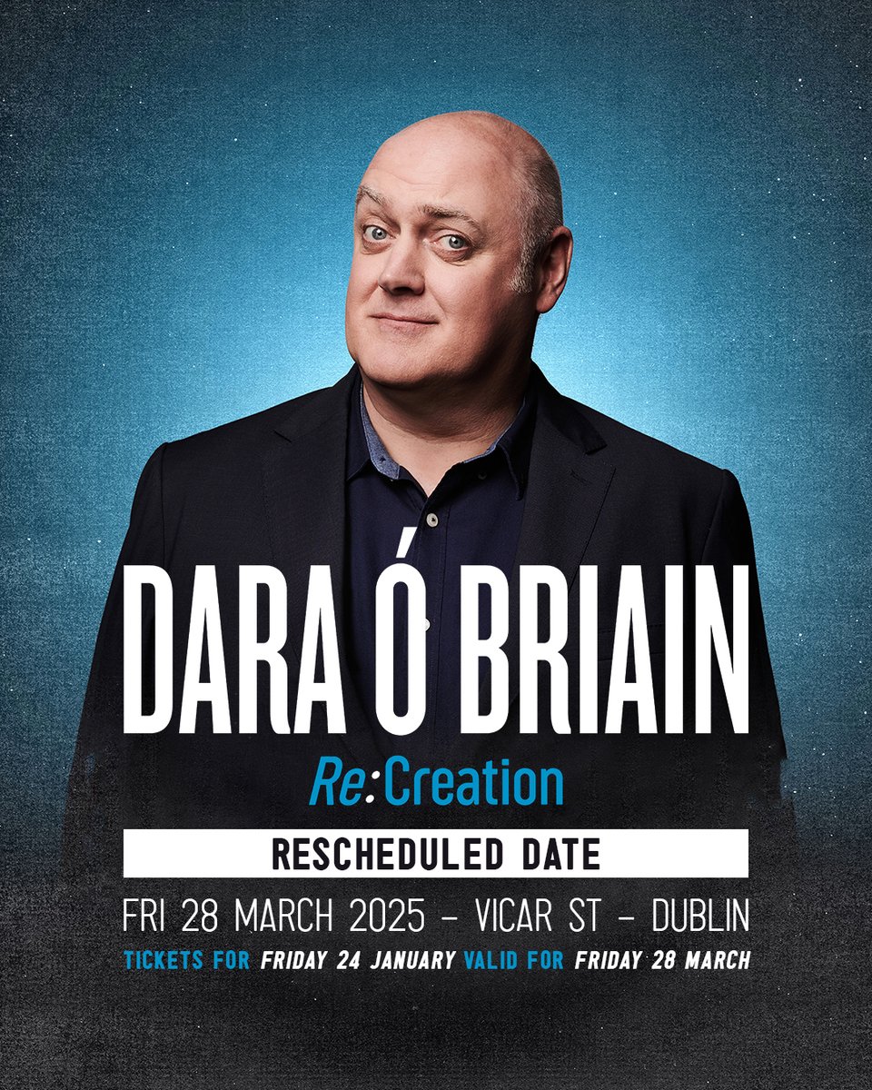 📢 𝗥𝗘𝗦𝗖𝗛𝗘𝗗𝗨𝗟𝗘𝗗 𝗗𝗔𝗧𝗘 📢

Due to the status red weather warning for Storm Éowyn, <a href="/daraobriain/">Dara Ó Briain</a>'s show for tomorrow night in <a href="/Vicar_Street/">Vicar St</a> will be rescheduled to Friday 28 March 🎙️

🎫 𝘼𝙡𝙡 𝙥𝙧𝙚𝙫𝙞𝙤𝙪𝙨𝙡𝙮 𝙥𝙪𝙧𝙘𝙝𝙖𝙨𝙚𝙙 𝙩𝙞𝙘𝙠𝙚𝙩𝙨 𝙧𝙚𝙢𝙖𝙞𝙣