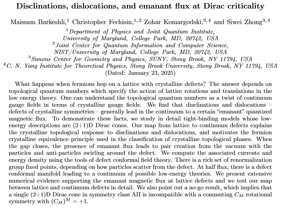 ZoharKo's tweet photo. What happens when fermions jump in a crystal with defects? With Chris, @MBarkeshli , and Siwei, we have combined ideas from QFT and Condensed Matter to answer the question and checked it extensively in numerics.
Surely it has the most beautiful figures in any of my papers. https://t.co/Sb7JVJdXmJ