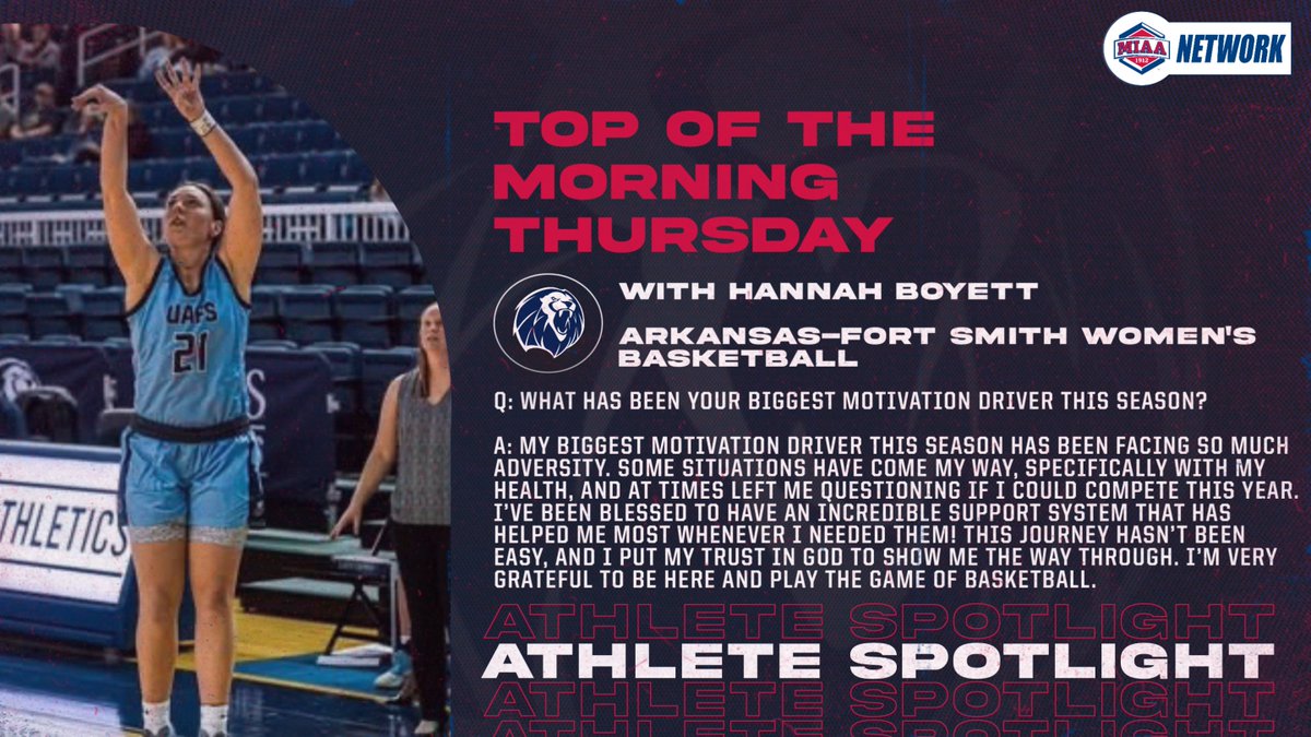 First up on this athlete spotlight is Hannah Boyett of Arkansas-Fort Smith. 🏀

After facing some health issues, Hannah wasn't sure if she would be able to compete this season. But, with a great support system, she's been able to continue her love of the game! 👏

#BringYourAGame