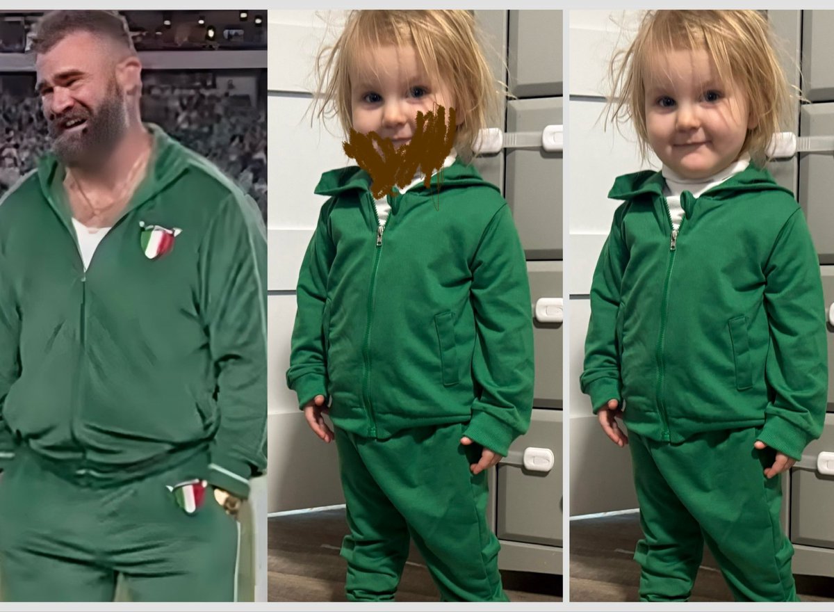 I’m not sure how it happened but my daughter got dressed and morphed into <a href="/JasonKelce/">Jason Kelce</a> 
Has she overheard too much <a href="/newheightshow/">New Heights</a>