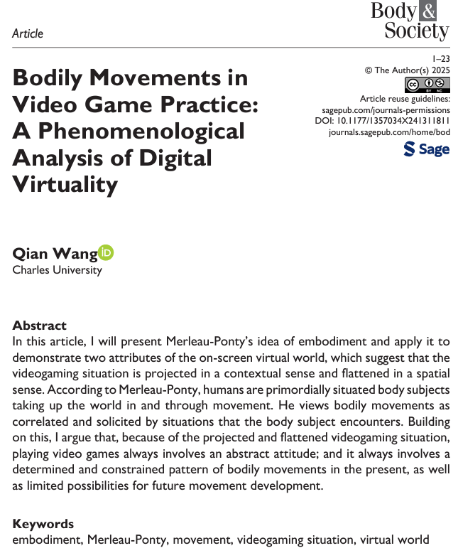 DrSethJenny's tweet photo. New citation of our #esports research:
"Bodily Movements in Video Game Practice: A Phenomenological Analysis of Digital Virtuality"
#Sportphilosophy #VideoGames #Exergaming #MBVG #Gaming #Videogaming
Full text: https://t.co/fxb9qiUPXJ https://t.co/w7p6lSV7nZ