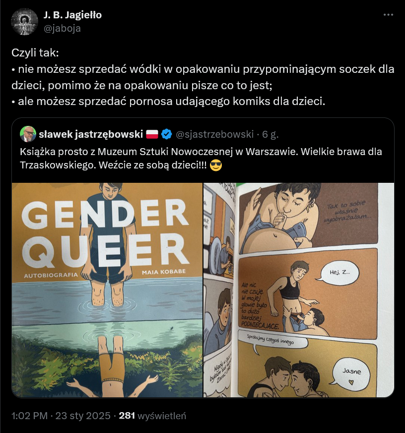 Yoghurt_Sothoth's tweet photo. Mogę polecić wiele innych komiksów dla dzieci (jak wiadomo, jak są obrazki, to jest to produkt dla małoletnich):
-Kaznodzieja: historia duchownego poszukującego boga
-Maus: opowieść o uroczej myszce
-Bosonogi Gen: przygody sześciolatka
-Fables: klasyczne bajki w komiksowej formie https://t.co/WBXg36dOCt