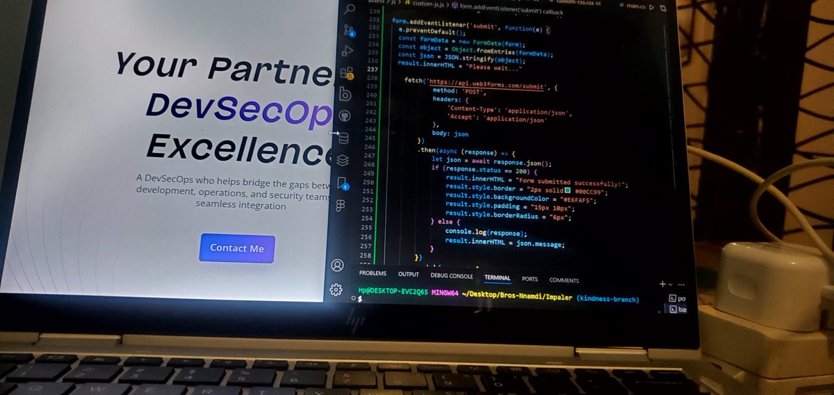 rhokindness's tweet image. Adding contact me form submission functionality with @Web3Forms API