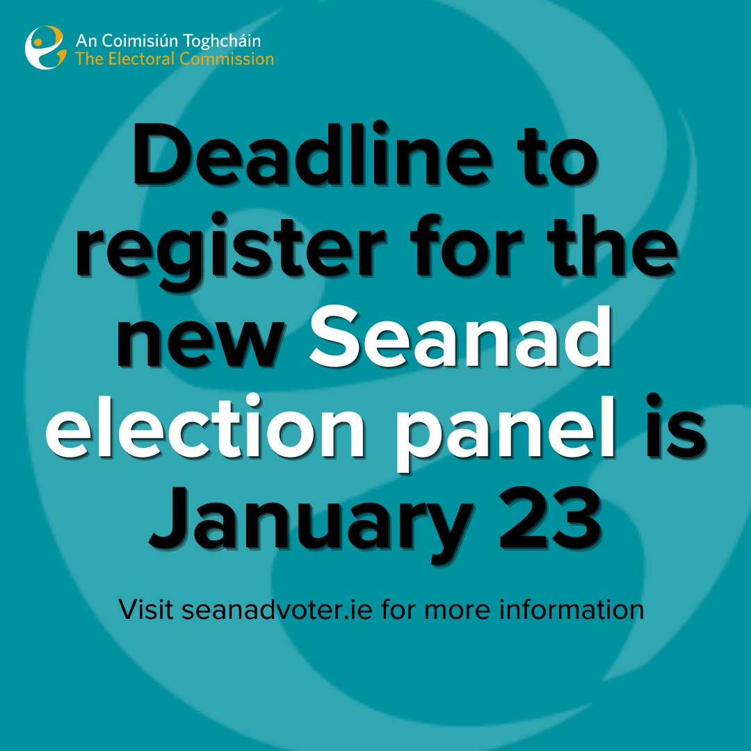 An Coimisiún Toghcháin, The Electoral Commission (@eleccommirl) on Twitter photo Last chance to register!
The Seanad Universities electorate is expanding for future elections 🗳️
See if you are eligible: seanadvoter.ie
#YourVoteYourVoice
<a href="/seanadvoterie/">SeanadVoter.ie</a> Last chance to register!
The Seanad Universities electorate is expanding for future elections 🗳️
See if you are eligible: seanadvoter.ie
#YourVoteYourVoice
<a href="/seanadvoterie/">SeanadVoter.ie</a>