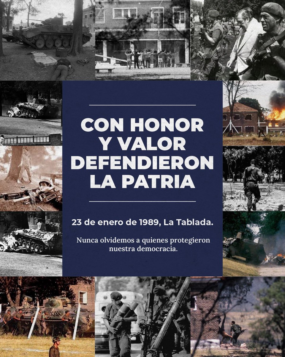 A 36 años de la heroica defensa del Regimiento de Infantería Mecanizado 3, reconocemos a los valientes de La Tablada, quienes con coraje y determinación defendieron nuestra democracia de un brutal ataque al corazón de la República. 13 héroes dieron su vida ese día, entre ellos 9