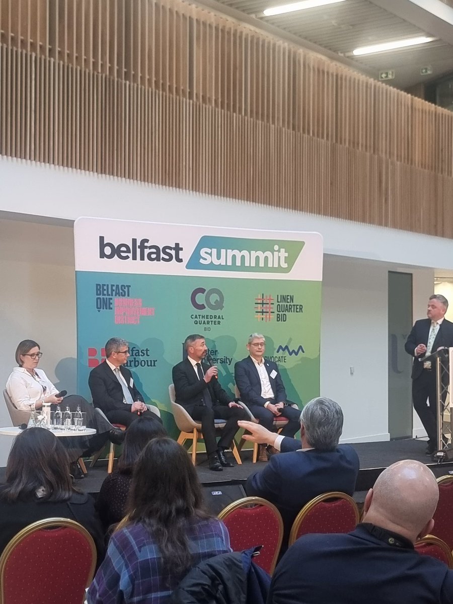 ChrisMccracken_'s tweet photo. Delighted to speak at second annual #BelfastSummit @mwadvocate which @LinenQuarterBID are co-sponsoring.

We need to keep building our sense of place, including:

* Creation of a city centre Regeneration Agency to improve co-ordination
* Investment for N-S Glider, cycling infrastructure, and high quality streets & public spaces.
* Enhanced urban ecology
* Subsidised city centre work space for creative industries
* New borrowing powers for NI Water to upgrade infrastructure & facilitate investment.

This is all achievable and would help turbo charge #Belfast