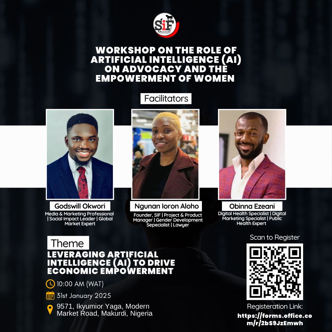 Join us for a FREE workshop on “The Role of Artificial Intelligence (AI) on Advocacy and Empowerment of Women.”

We’re bringing together 30 passionate individuals to learn about AI! This workshop will equip you with: