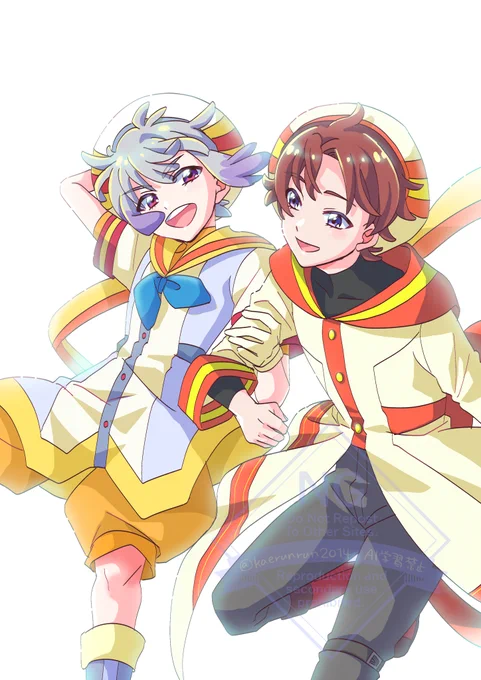 わんぷりの大福ちゃんと悟くんの変身姿やっと描き終わった-!最終回迎える前に描ききれてよかった…。時間ないので背景は省略させていただきました。#プリキュア #precure 