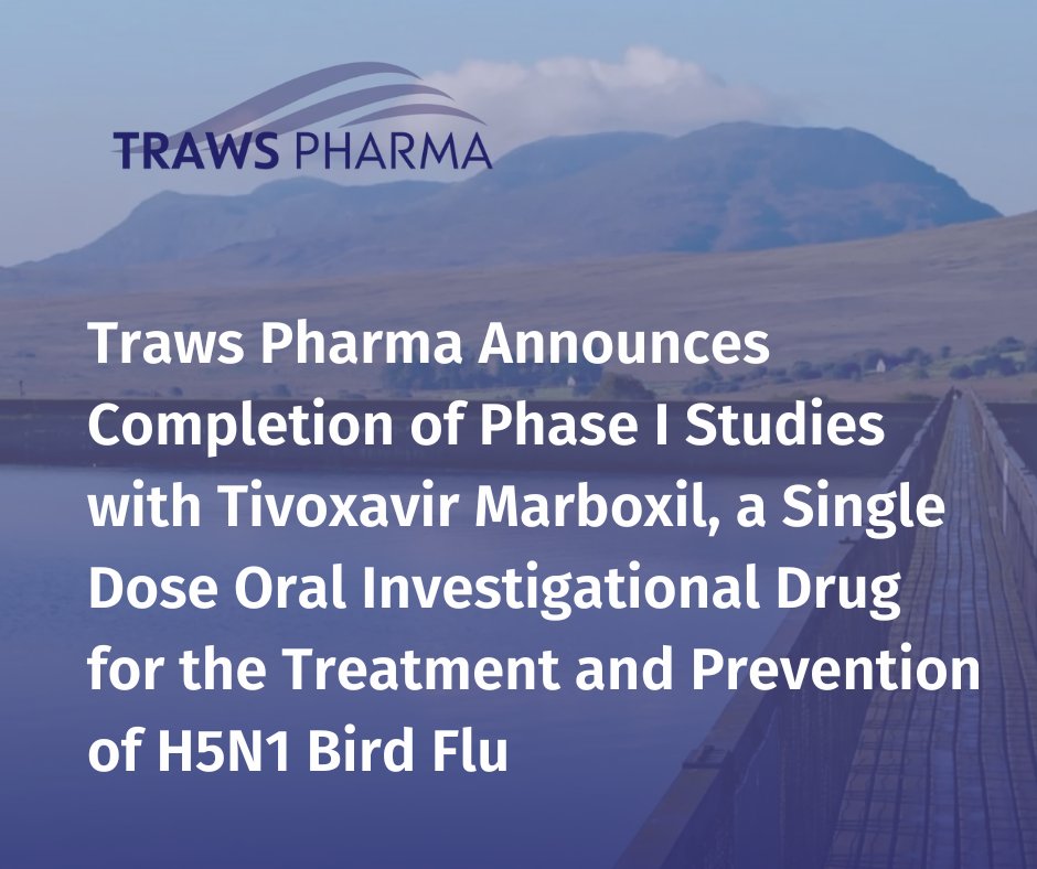 trawspharma's tweet photo. We are excited to announce the completion of Phase I clinical studies of our investigational one-dose influenza (flu) therapy, tivoxavir marboxil (tivoxavir), for the treatment or prevention of H5N1 bird flu.

Learn more at https://t.co/fuF2ehoAFD https://t.co/u7rNx1SOHP