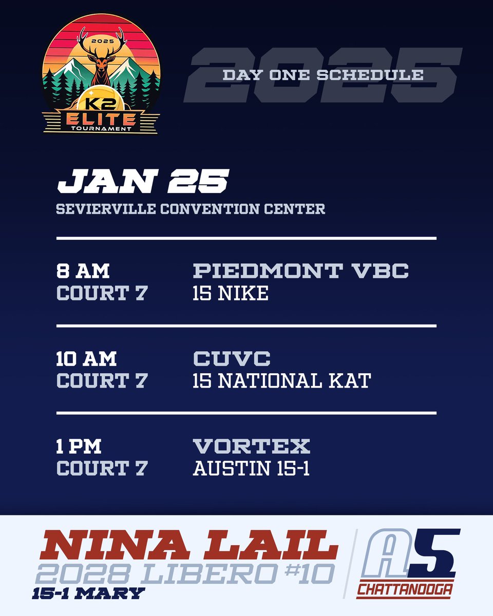 Ninalailvb2028's tweet photo. K2 Elite Schedule for A5 Chattanooga 15- Mary. Come watch us play!!!

 #a5chattanooga #libero #2028libero #liberolife #uanextvolleyball #lovbclubs  #classof2028 #volleyballplayer #volleyballplayer #volleyballrecruiting #volleyball #volleyballteam #highschoolvolleyball https://t.co/dFehrMOccS