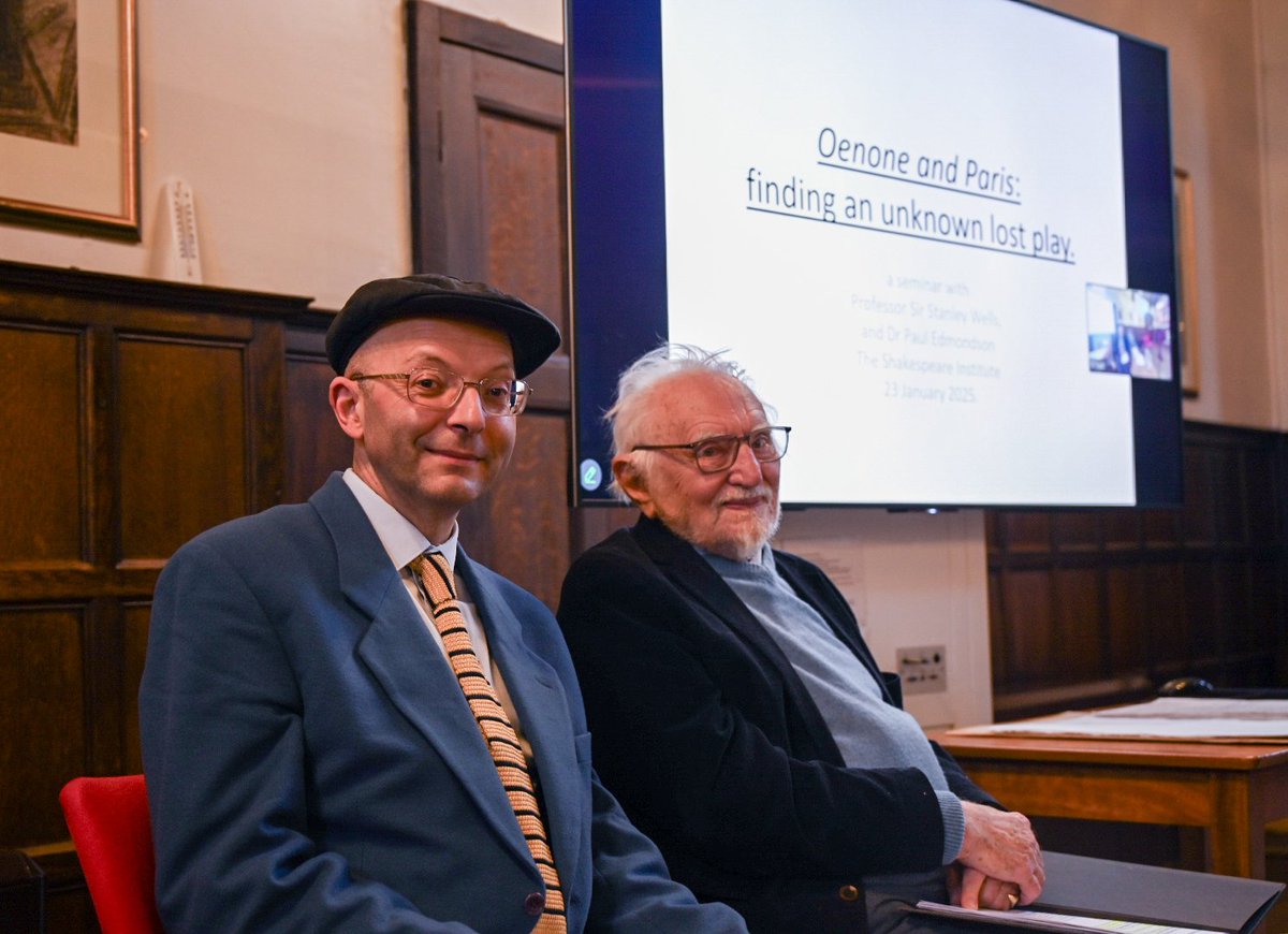 ShakesInstitute's tweet photo. Our Thursday Seminar returns this week with Professor Sir @stanley_wells and Dr @Paul_Edmondson telling us about the amazing and exciting discovery of a lost, unknown, Early Modern play: Oenone and Paris.
#shakespeare #earlymodern #discoveries #OenoneandParis #lostplays #history https://t.co/isdboAenHb
