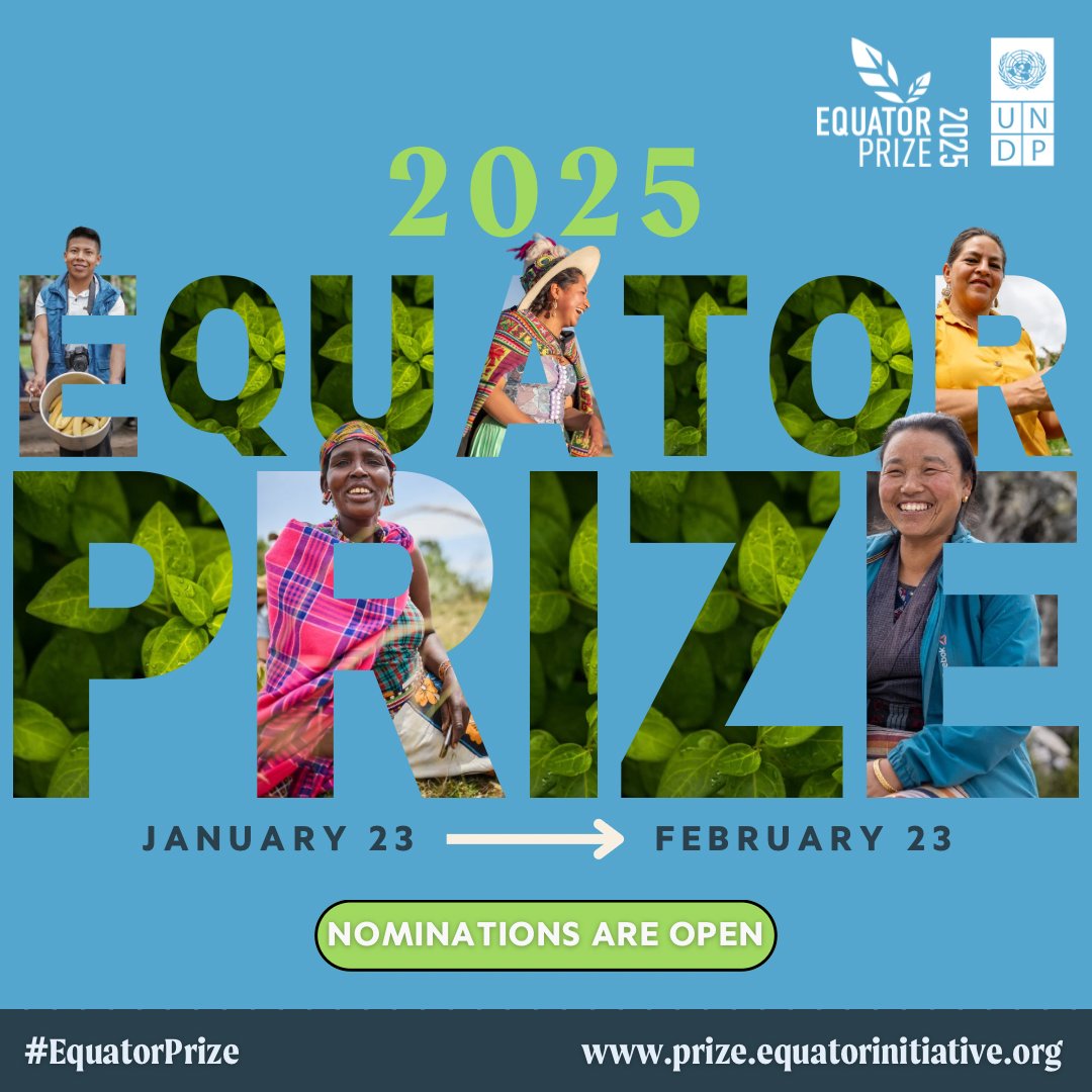 📢 #EquatorPrize 2025 nominations are OPEN!

We’re looking for innovative, Indigenous &amp; locally-led initiatives dedicated to:

🌱 Nature for climate mitigation, adaptation &amp; resilience
🌏 Nature for a just transition

Learn more &amp; nominate by 23 February: go.undp.org/JKY