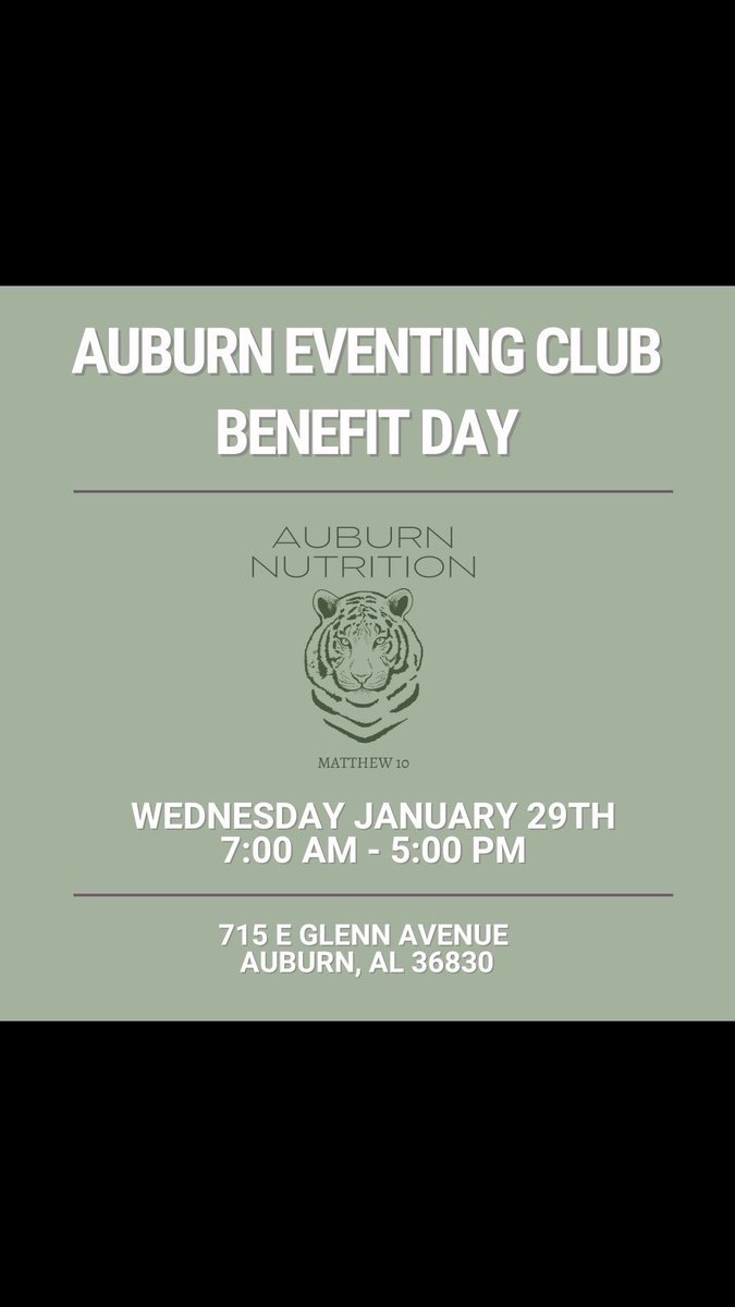 Who doesn’t love a yummy coffee, shake, or tea? Next Wednesday January 29th, grab some friends and stop by Auburn Nutrition to make own special drink to support your Auburn Eventing Club riders. Can’t wait to see you there! 

Auburn Nutrition
715 E Glenn Avenue
Auburn, AL 36830