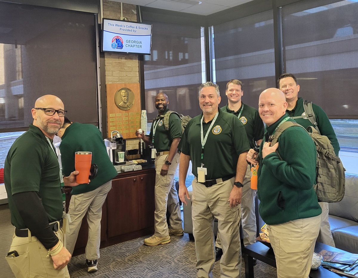 FBINAAQuantico's tweet photo. The Session 293 students stopped by the National Office for a well-deserved coffee break after wrapping up their workout challenge! ☕💪 A big thank you to the Georgia FBINAA chapter for sponsoring the coffee this week! #Session293 #CoffeeBreak #WorkHardPlayHard #GeorgiaFBINAA https://t.co/8LLLaEPVz9