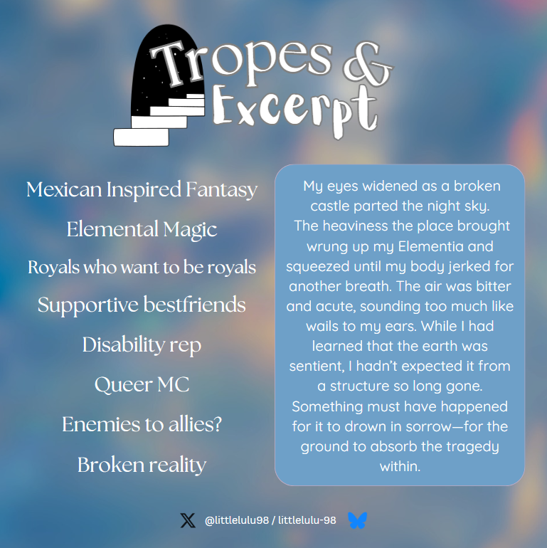 luangiearias's tweet photo. AVATAR THE LAST AIRBENDER X ENCANTO

Mexican inspired Horror-Fantasy with royals, secrets and way too many hallucinations. At least our MC has two best friends, a legendary mage and a spirit?👀 to guide her along the way.

#Q #youdeserveplt #YA https://t.co/cpLoKkBiHl