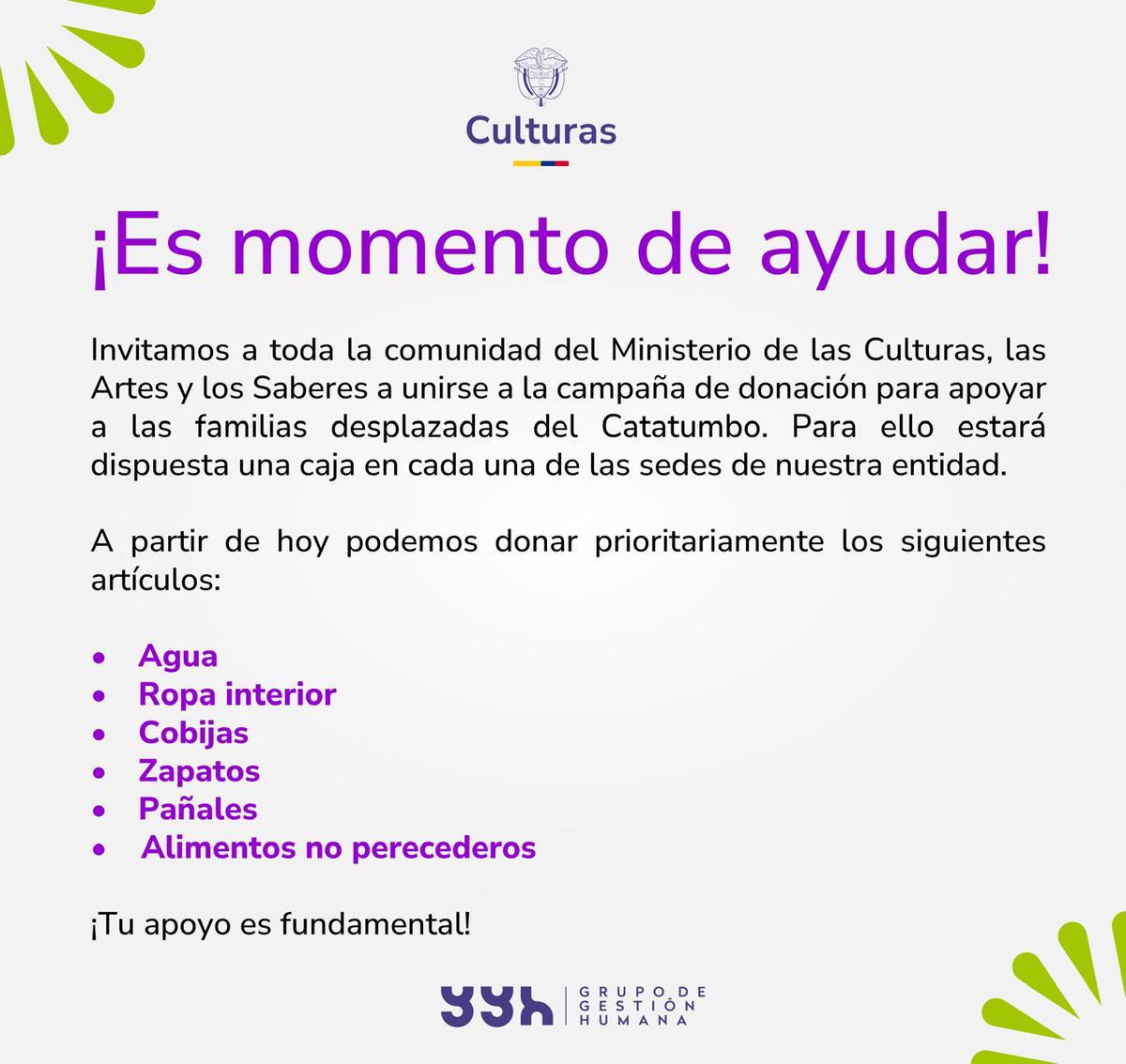 ¡Es momento de ayudar!

La #BibliotecaNacional es uno de los puntos de encuentro de la campaña de donación para apoyar a las familias desplazadas del Catatumbo.

Son momentos muy difíciles para la población civil, especialmente en las zonas rurales y los firmantes de la paz.

¡Tu