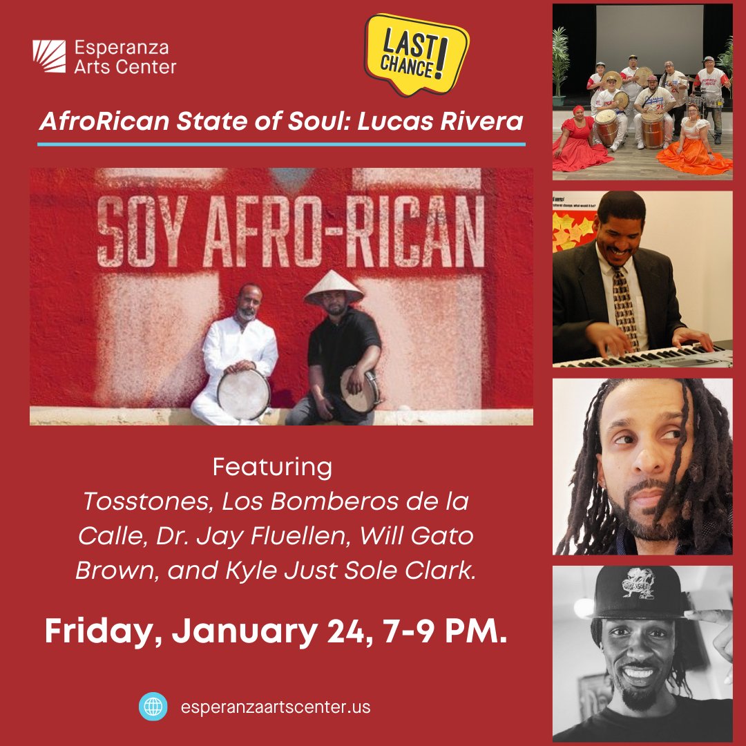 Experience the powerful fusion of Afro-Puerto Rican poetry, featuring renowned poet Lucas Rivera and a performance merging salsa, bomba, and plena, illuminating stories rooted in Afro-Puerto Rican culture and identity.

Tickets: showclix.com/event/afrorica…

#EsperanzaArtsCenter