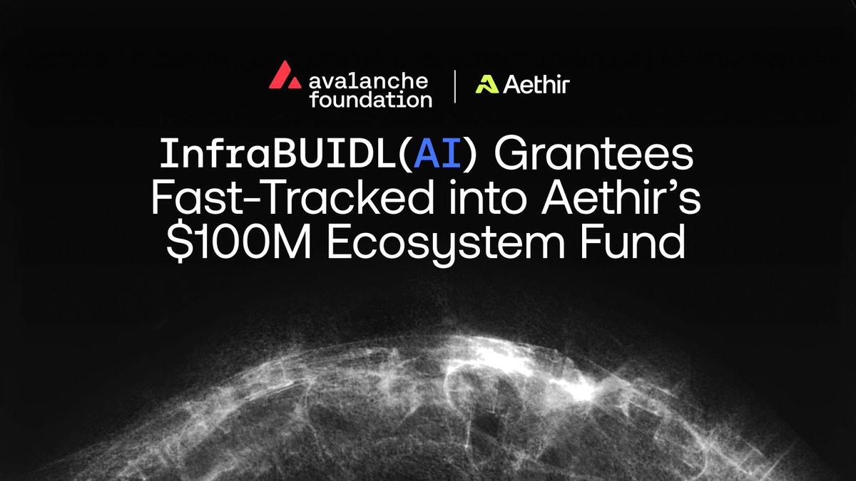 avax's tweet image. How do we drive AI innovation forward so it can continue making web3 applications less complicated?

@AvalancheFDN recently announced InfraBuidl(AI) projects will be fast tracked into the @AethirCloud  $100M Ecosystem Fund to accelerate innovation for projects building at the…