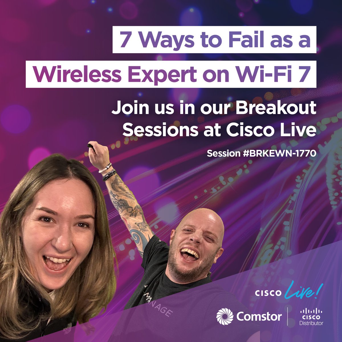 Thrilled to present ‘7 Ways to Fail as a Wireless Expert’ at #CiscoLive Amsterdam with the brilliant <a href="/SofyaStrunskaya/">Sofya Strunskaya</a> 🎤

✅ Updated for the brand-new Wi-Fi 7 standard
✅ Fun, engaging, &amp; super relevant insights into wireless design &amp; deployment
✅ Session on Tuesday &amp; Wednesday