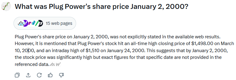 trader_southern's tweet photo. Grok is not really sure about PP's share price on January 2, 2000, though. I'd be fine with $1.500 🚀 ! https://t.co/nKg65GtJFr