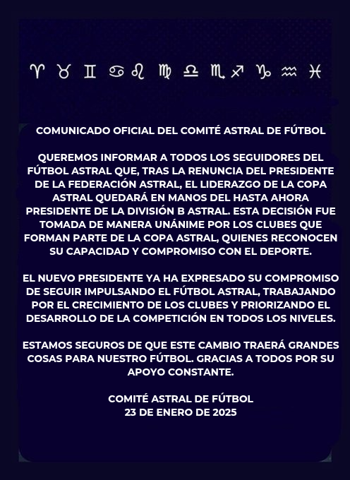 No los vamos a dejar tirados, la copa astral a vuelto