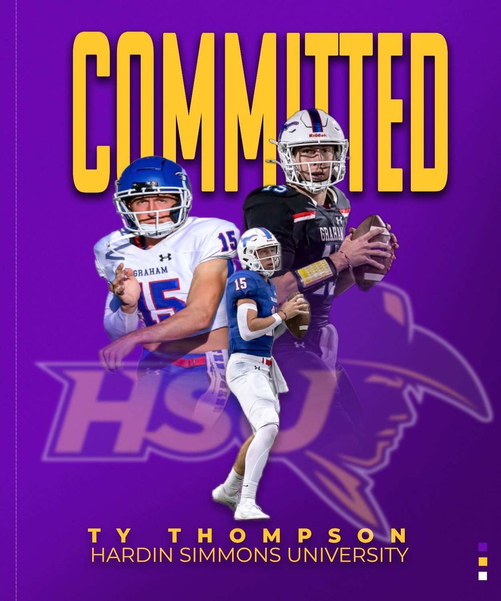TyGunnerThomp3's tweet image. Excited to announce my commitment to Hardin-Simmons University to continue my academic and athletic journey! Thank you to my family, coaches, and teammates for helping me reach this point. Go Cowboys! 🟣🟡 #Hooyah #SADDLEUP 

@Whitehead_HSU @BurlesonHSU 
@clay_mcch…