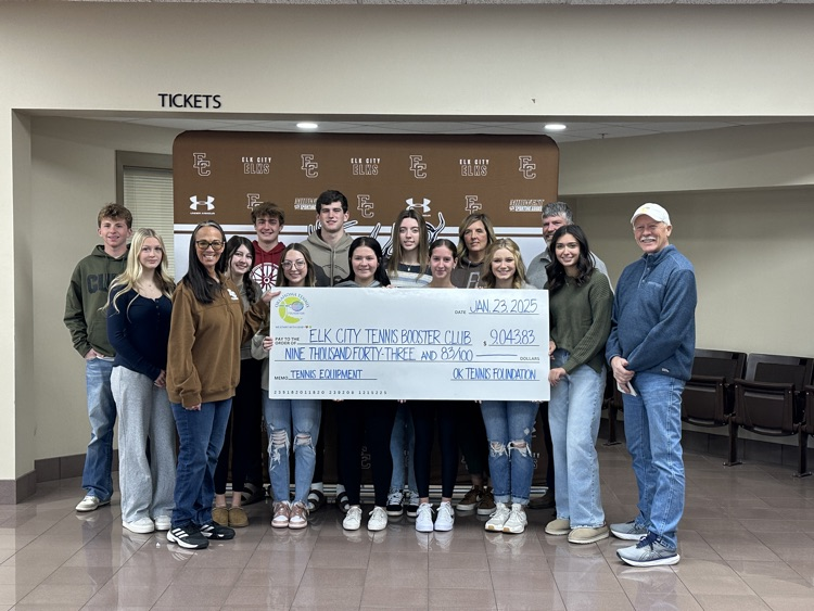 Congratulations to our Elk City High School Tennis program.  They just a received a tennis equipment grant from the Oklahoma Tennis Foundation.  Special thank you to our Elk City Tennis Boosters for making this happen.