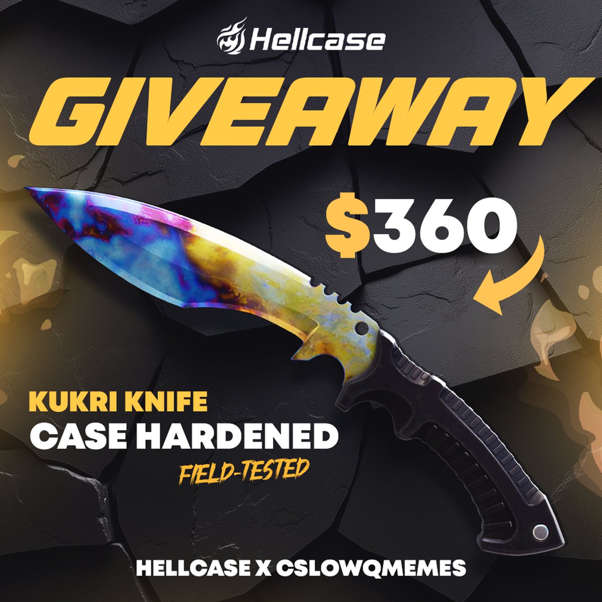 CSGO / CS2 KUKRI Knife Case Hardened ($360) 🎁

✅ Follow <a href="/hellcasecom/">Hellcase🔥</a> &amp; <a href="/CSlowqmemes/">low quality counter-strike memes</a> 
✅ Like, Retweet and Tag 2 friend

Winner drawn in 7 days, good luck 🥰