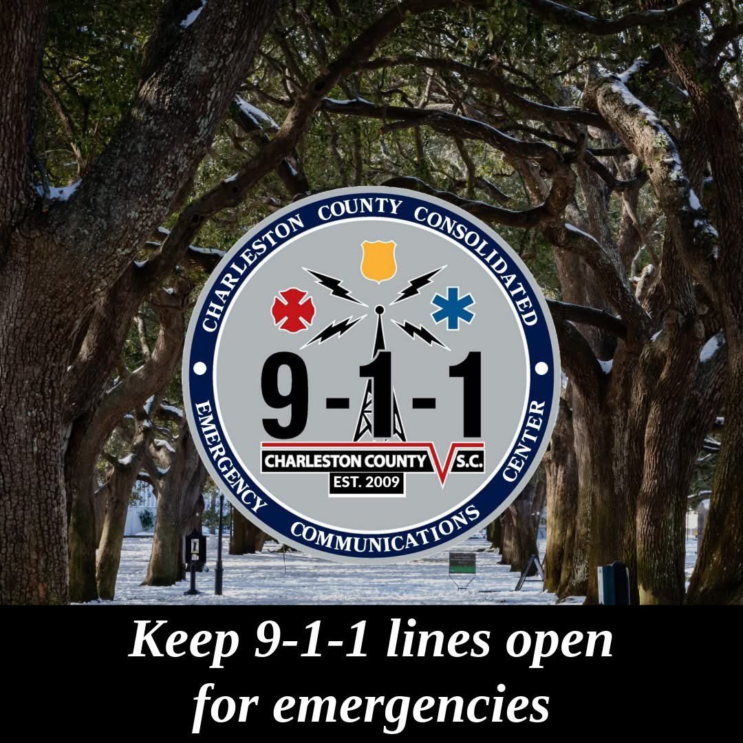 🚨 REMINDER FROM 9-1-1 🚨
9-1-1 lines are for emergencies ONLY.  Do not call 9-1-1 to ask about road conditions.

For road conditions or traffic updates, check local news, traffic apps, or SC511.org.

 Thank you for helping us keep Charleston County safe!