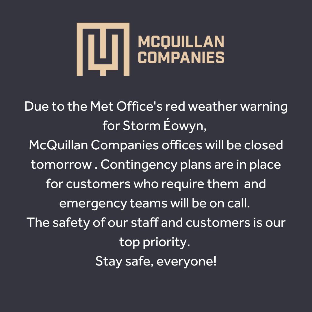 Storm Éowyn - McQuillan Companies Update.

 #StormÉowyn #WeatherUpdate #StormUpdates #SevereWeather