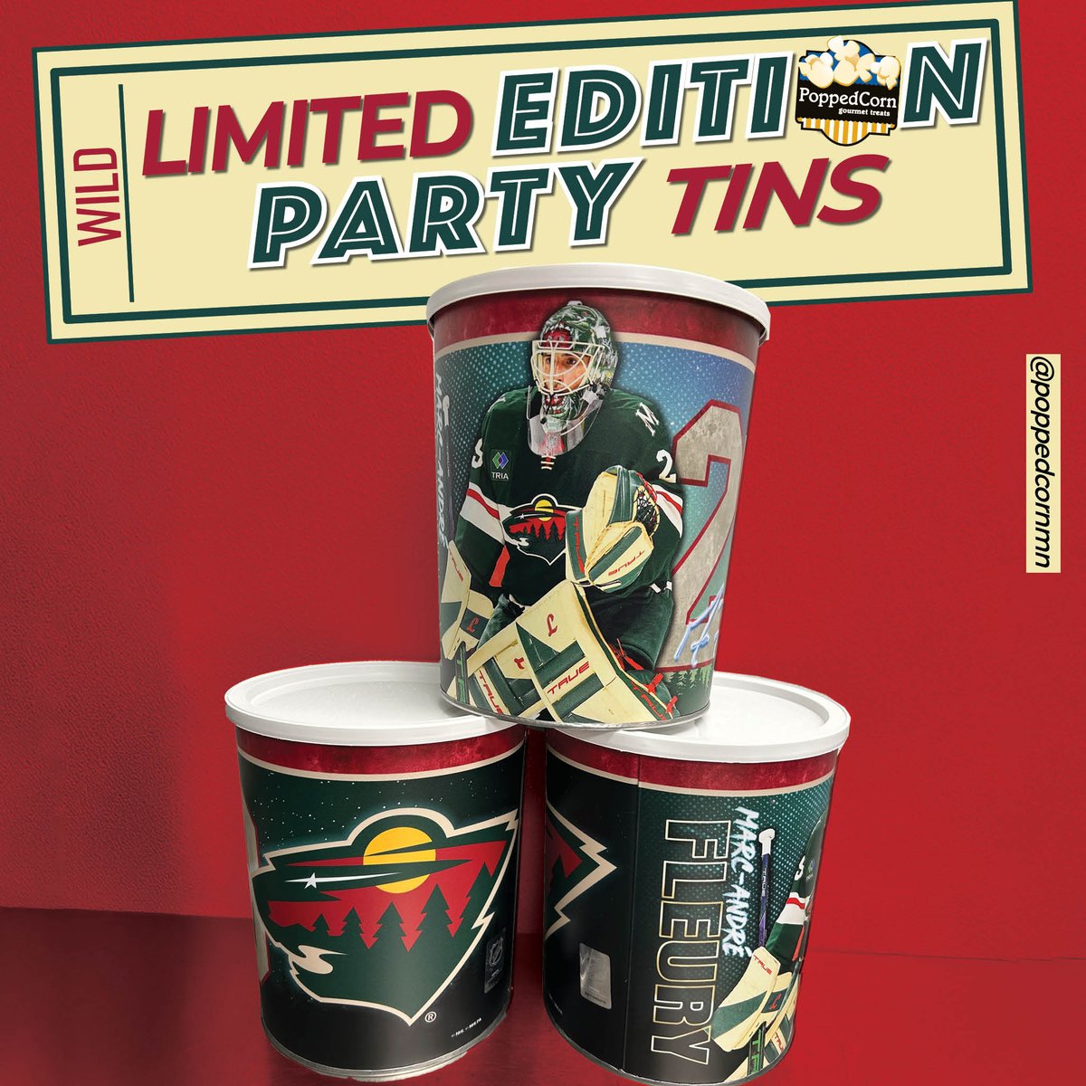 Big triple game hockey week/weekend coming up and we're so excited to share that we have a new product line - limited edition player tins 🏈 🏒. MN Wild tins featuring Kirill Kaprizov and Marc-Andre Fleury and of course these are selling fast!  

#popcorn #mnwild #mnvikings