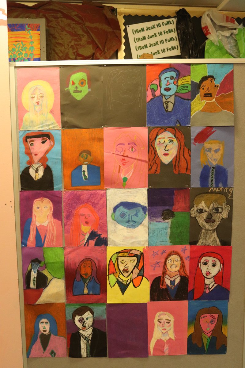 TuxfordAcademy's tweet photo. Year 9 art students have been working on self portraits inspired by Picasso as part of their identity project.  Their work is being displayed in the visual arts corridor and looks fantastic! 🖼 #Y9art #tuxfordacademy https://t.co/jIUL4YVmDr