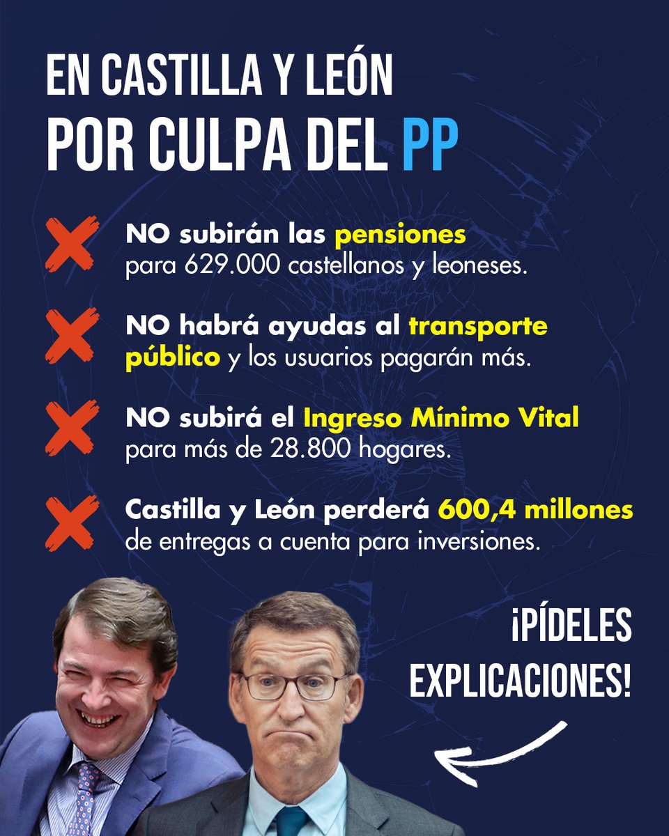 Por culpa del PP de Mañueco.🫣

❌️Han dejado muy claras sus prioridades.

Siempre en contra de Castilla y León.
