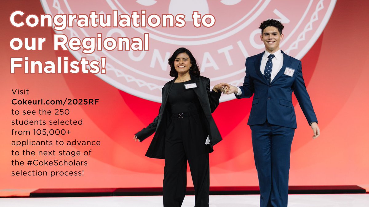 See our 2025 Regional Finalists at Cokeurl.com/2025RF!

Starting tomorrow, we get to meet each of these 250 fantastic students during virtual interviews with #CokeScholars alumni and staff, and 150 will be named Coke Scholars-select.

Congratulations, #CokeScholarsRF!